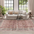 Dripex Vintage Washable Area Rug - 5x8 Distressed Rugs for Living Room Bedroom Oriental Medallion Floral Print Carpet Low-Pile Indoor Soft Non-Slip Accent Rug Farmhouse Office Home Decor