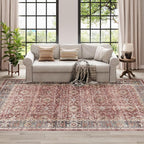 Dripex Vintage Washable Area Rug - 5x8 Distressed Rugs for Living Room Bedroom Oriental Medallion Floral Print Carpet Low-Pile Indoor Soft Non-Slip Accent Rug Farmhouse Office Home Decor