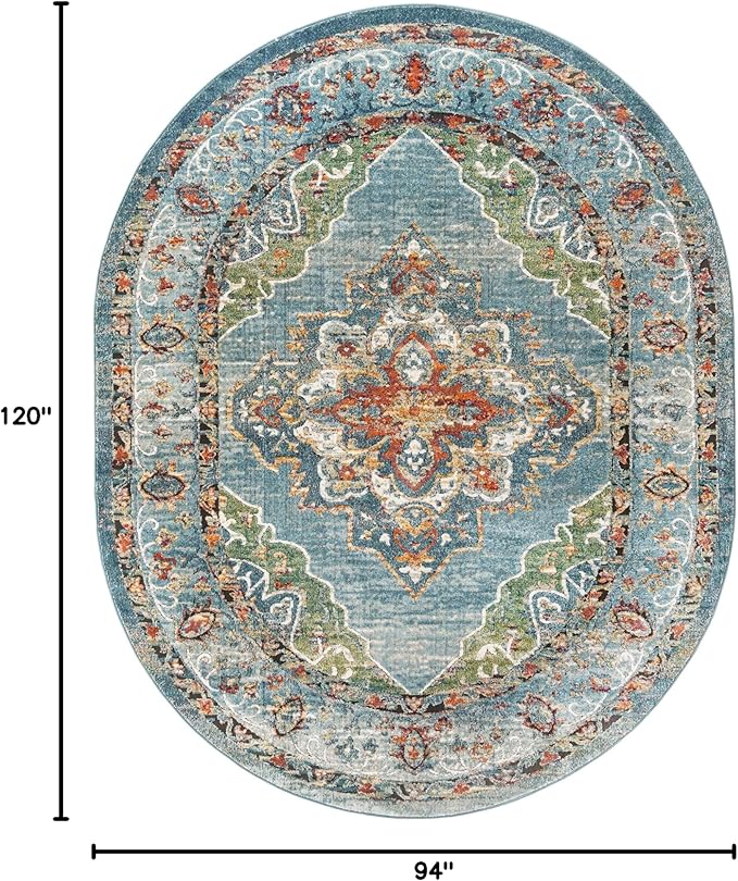 Unique Loom Isabella Collection Area Rug - Rossellini (7' 10" x 10' Oval, Blue/ Beige)