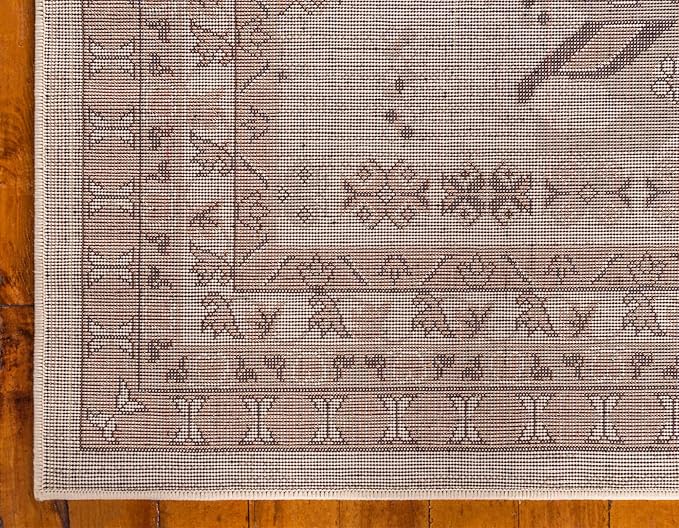 Unique Loom Taftan Collection Border Geometric Tribal Inspired Design Area Rug (6' 0 x 9' 0 Rectangular, Ivory/ Tan)
