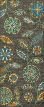Maples Rugs Reggie Floral Runner Rug - Made in USA - Washable, Non Slip Indoor Carpet for Kitchen, Hallway, and Laundry Room, 2'6" x 6', Dark Grey