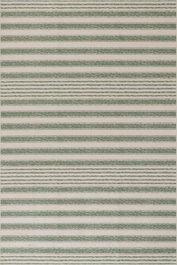 Dash & Albert Xaren Green Machine Washable Rug, 3 X 5 Feet, Green/Grey Stripe Pattern