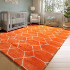 ONASAR Area Rugs for Bedroom Living Room, Washable 4x6 Fluffy Orange and White Throw Rug, Geometric Soft Shaggy Fuzzy Plush Indoor Floor Carpet for Kids Teen Nursery Dorm Office Home Decor Aesthetic