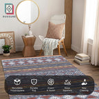 RUGSURE Washable Area Rugs 5' x 7' - 1/6 Thick - Moroccan-Inspired -Stain & Water Resistant Non-Slip - Resistant Rug for Living Room, Bedroom, Nursery, Pet & Child Friendly (Blue and Red)