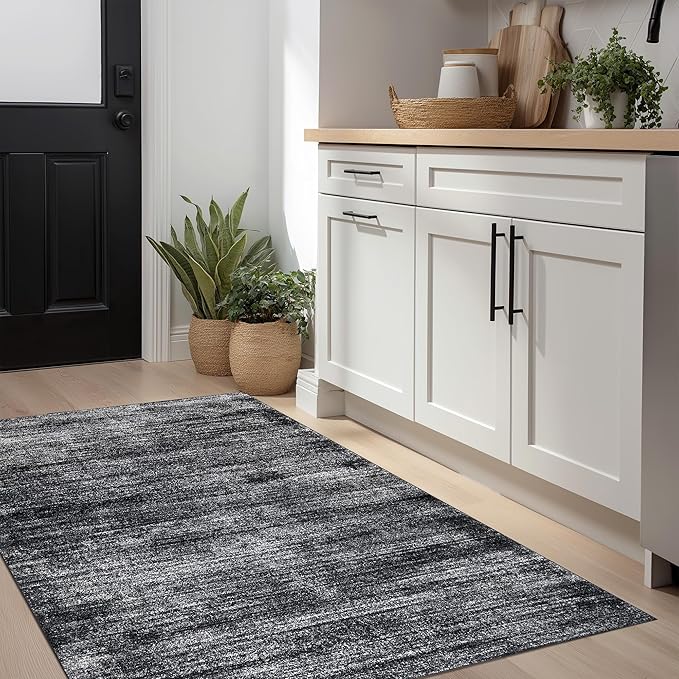 Black Rugs for Kitchen Bathroom,Boho Abstract Small Area Rugs for Bedroom,Black and White,3x5