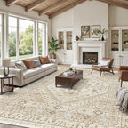 zesthome 12x15 Area Rugs, Large Washable Rug, Ultra-Thin Stain Resistant Rugs for Living Room, Bedroom, Non-Slip Backing Home Decor Area Rug (Cream/Beige,12'x15')