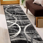 Rugshop Modern Wavy Circles Design Runner Rug, Fade-Resistant Carpet for Hallway, Entryway, or Kitchen, Black, 2' x 10'