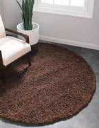 Unique Loom Solid Shag Collection Area Rug (3' 3" Round, Chocolate Brown)