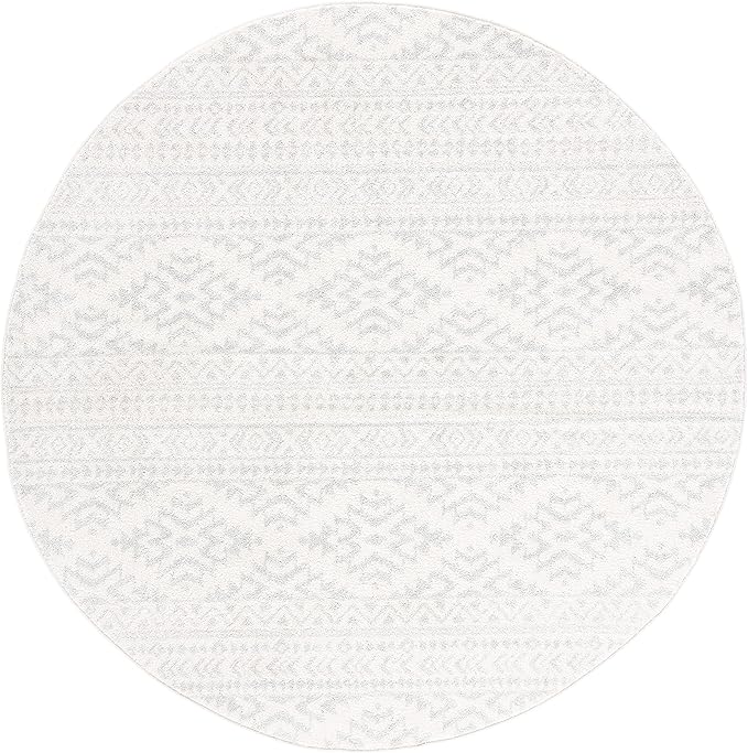 SAFAVIEH Tulum Collection Area Rug - 10' Round, Ivory & Light Grey, Moroccan Boho Tribal Design, Non-Shedding & Easy to Clean, Ideal for Living Room, Bedroom, Dining Space (TUL272G)