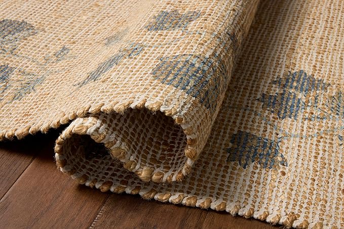 Loloi Chris Loves Julia Rue Collection RUE-05 Natural/Denim 3'-6" x 5'-6" Accent Rug Jute Neutral Floral Living Room Bedroom Rug