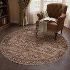 HUGEAR Round Rug 5ft Entryway Rugs Machine Washable Brick Red Hallway Area Rug 5x5 Small Circle Accent Rug Floral Low Pile Carpet Soft Throw Rug Living Room Office Laundry Room Entrance Non Slip
