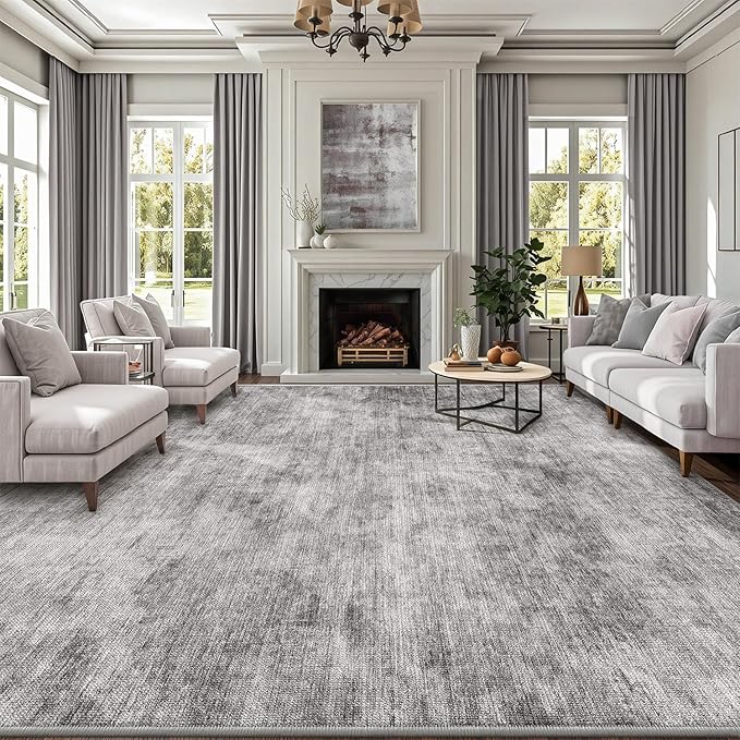 LUMI 8x10 Washable Area Rug for Living Room, Ultra Soft Modern Neutral Grey Rugs Non Slip with Rubber Backing, Low Profile, High Traffic, Stain Resistant Carpets, Ideal for Bedroom, Dining Room