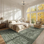10x14 Washable Area Rugs for Living Room, Green Vintage Boho Large Rug for Bedroom Dining Room Office, Distressed Floral Floor Carpet Soft Non Slip Low Pile Farmhouse Indoor Mat