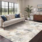 Bavni 8x10 Area Rugs Machine Washable Rug for Living Room, Modern Printed Rug Indoor Soft Area Rug for Bedroom Dining Room, Ultra-Thin Low Pile Carpet with Non Slip Rubber Backing, Beige Gray