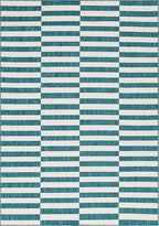 Unique Loom Outdoor Collection Classic Stripes, Transitional Indoor & Outdoor Area Rug, Rectangular 8' 0 x 11' 0 Teal/ Ivory