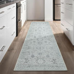 GLN Rugs Traditional Collection - Machine Washable Area Rug, Traditional Washable, Non Slip, Low Pile Chenille Rug, Living Room, Bedroom, Kitchen Rug (2'6" x 10' Cream/Gray/Sea Salt)