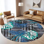 Round Area Rug 6ft - Abstract Palm Leaf Pattern, Non-Slip Machine Washable Low Pile Carpet for Bathroom, Living Room, Bedroom, Entryway, Durable Indoor Floor Mat