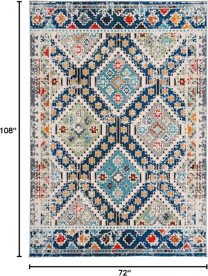 SAFAVIEH Madison Collection Area Rug - 6' x 9', Navy & Beige, Boho Diamond Distressed Design, Non-Shedding & Easy Care, Ideal for High Traffic Areas in Living Room, Bedroom (MAD418M)