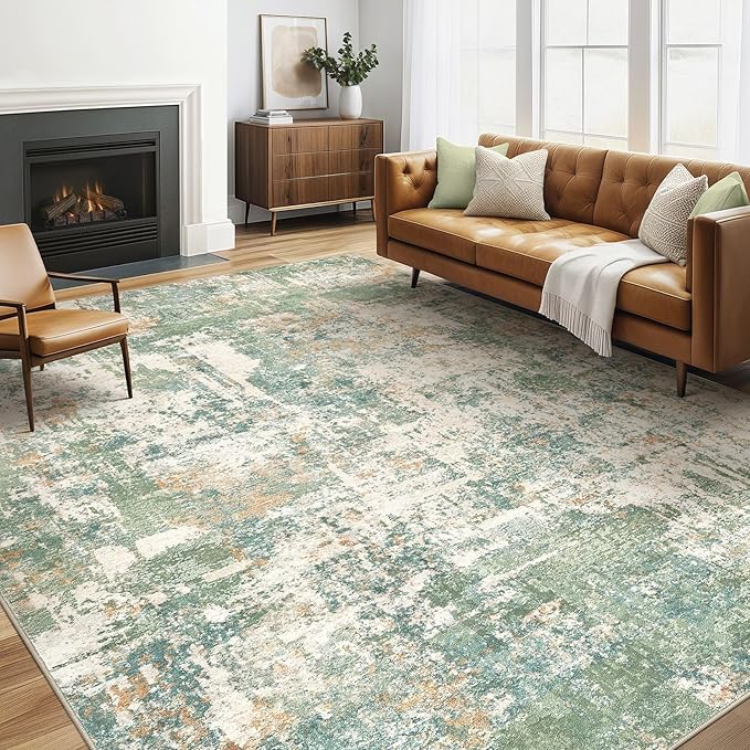5x8 Area Rug Living Room: Washable Large Abstract Soft Green Rugs Stain Resistant Indoor Floor Non-Slip Accent Carpet for Men Modern Home Enthusiasts Aged 25-45 - Bedroom Office Playroom