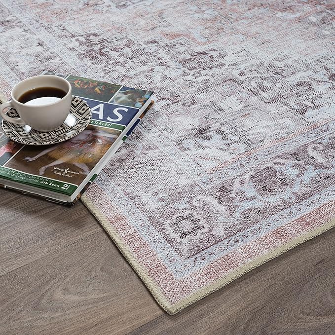 Fame Rugs Turkish Rug. Washable Vintage Oriental Antique Inspired Traditional Doormat Small Modern Area Rugs Luxury Entryway Entry Bedroom Bathroom Kitchen (392TW, 2' x 3')