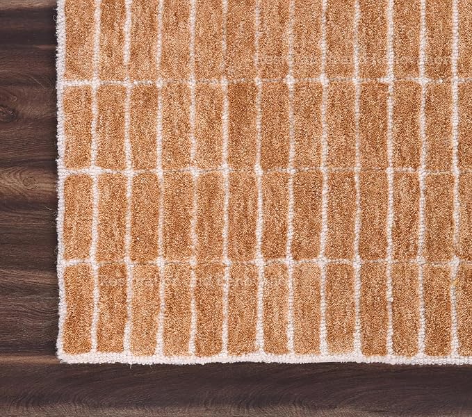Hand-Tufted 100% Wool Area Rug – Unique Modern Geometric Grid Pattern, Soft Plush Textured Carpet for Living Room, Bedroom, Dining Room & Entryway (Gold, 2.6' x 8')