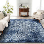 vivorug 9x12 Area Rugs, Stain Resistant Washable Rug for Living Room, Vintage-Inspired (Navy Blue, 9'x12')