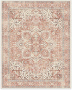 RUGGABLE Washable Area Rug – Kamran Rose Pink 8x10, Stain-Resistant, Non-Slip – Large Machine Washable Rugs for Living Room, Bedroom, Hallway, Entryway & Office–with Cushioned Pad