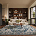EnHomee 8x10 Area Rugs Washable for Bedroom, Boho Vintage Rugs, Foldable Area Rug for Dining Room, Non-Slip Soft Living Room Rug, Low Pile Large Carpet for Bathroom, Blue and White