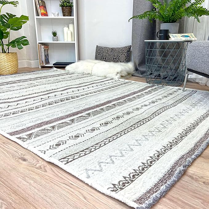 Alfa Rich 3x5 Gray Off White Washable Area Rugs for Living Room Bedroom Kitchen Decor Cotton Runner