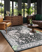 Moynesa Tiger 5x7 Area Rugs, Boho Washable Rugs for Living Room, Vintage Soft Dining Room Rug, Non Slip Ultra Thin Stain Resistant Large Floor Carpet for Office Bedroom, Black