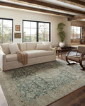 Loloi Magnolia Home by Joanna Gaines Sinclair Collection SIN-05 Jade/Sand 2'-3" x 11'-6", .25" Pile Height, Machine Washable, Runner Rug