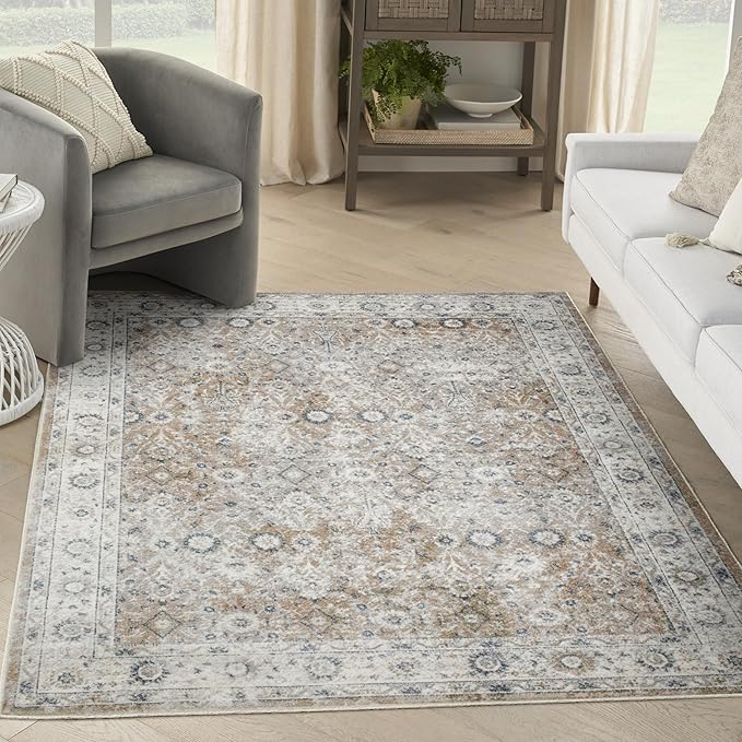 Nourison Home Astra Machine Washable Silver Taupe 4' x 6' Area Rug - Easy Clean, Non Shedding, Bed Room, Living Room, Dining Room, Kitchen (4' x 6')