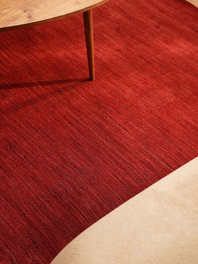 Hand Knotted Loom Wool ECO-Friendly Area Rugs - 10'x10', Square, Red Color, Solid Plain Design, High Pile Thick Handmade Anti Skid Area Rugs for Living Room, Bed Room (L00111)