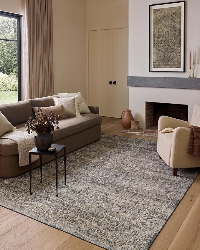 Loloi Amber Lewis Josie Collection JOS-05 Dove/Gold 9'-0" x 12'-0", .13" Pile Height, Low Profile, Machine Washable, Area Rug