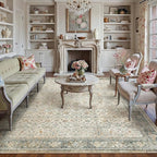 Beige Area Rug 6x9 Living Room Machine Washable Vintage Carpet Non Slip Indoor Retro Traditional Accent Throw Large Rug for Office Bedroom Dining Room Playroom
