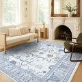 Fame Living Cream Blue Oushak Rug, Modern, Vintage, Turkish, Eclectic, Floral, Pastel, Washable, Oversized, Extra Large Area Rugs for Living Room, Dining, Bedroom, Lounge 9'5"x14'
