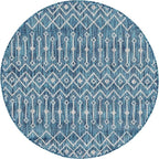 Unique Loom Outdoor Trellis Collection Area Rug - Tribal Trellis (5' 3" Round, Teal/ Ivory)