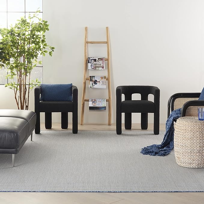 Nourison Home Courtyard Ivory Blue 8' x 10' Area Rug - Easy Clean, Non Shedding, Bed Room, Living Room, Dining Room, Kitchen (8' x 10')