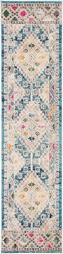 SAFAVIEH Madison Collection Runner Rug - 2'2" x 6', Dark Blue & Yellow, Boho Diamond Distressed Design, Non-Shedding & Easy Care, Ideal for High Traffic Areas in Living Room, Bedroom (MAD418N)