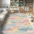 Ambesonne Cartoon Sky Decorative Rug, Dreamy Colors Celestial Atmosphere with Starry Kawaii Clouds Rainbow, Quality Carpet for Bedroom Dorm and Living Room, 4' X 5' 5", Blush Mustard Blue