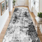 5x12 Runner Rug for Wide Hallway: Long Washable Runners for Entryway Living Room Dining Room - Stain and Water Resistant Rugs with Non-Slip Backing - Soft Low-Pile Carpet Black Grey