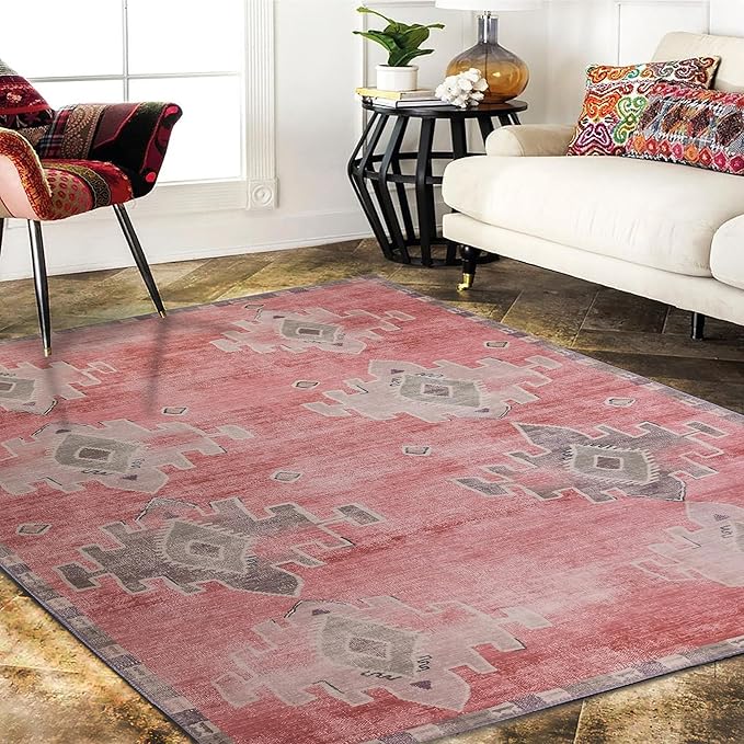 Fame Rugs Turkish Rug. Washable Vintage Oriental Antique Inspired Traditional Doormat Small Modern Area Rugs Luxury Entryway Entry Bedroom Bathroom Kitchen (379PP, 2'5 x 5')