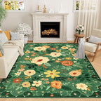 DUKINO 5x7 Area Rug, Floral Rugs for Living Room, Lightweight Non Slip Washable Rug, Indoor Low Pile & Non-Shedding Boho Design Rugs for Bedroom, Playroom, Dining Room, Dark Green