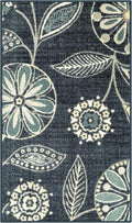 Maples Rugs Reggie Floral Kitchen Rug - Made in USA - Washable, Non Slip Indoor Carpet for Entryway, Foyer, Kitchen, and Bathroom, 1'8 x 2'10, Persian Blue