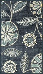Maples Rugs Reggie Floral Kitchen Rug - Made in USA - Washable, Non Slip Indoor Carpet for Entryway, Foyer, Kitchen, and Bathroom, 1'8 x 2'10, Persian Blue