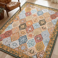 Phantoscope Washable Area Rug 8'x10' Non-Slip, Vintage Boho Rugs for Living Room, Bedroom, Dining Room, Distressed Moroccan Mosaic Diamond Pattern, Low-Pile Foldable Floor Carpet, Terracotta/Rust