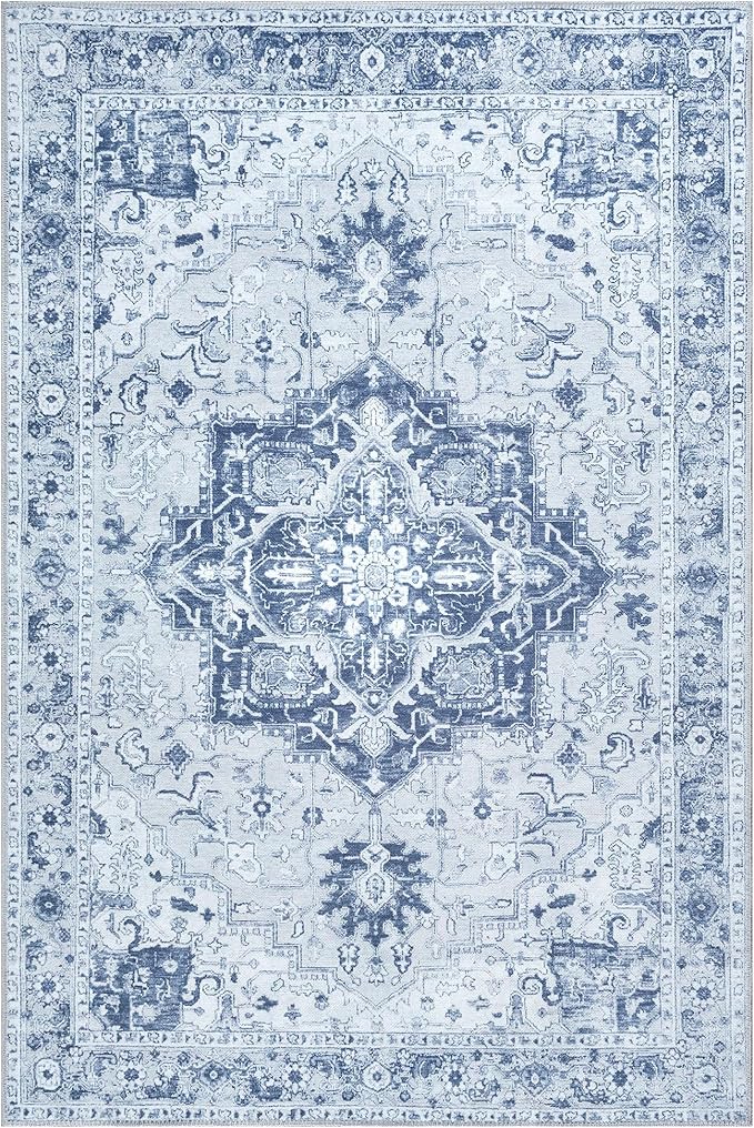 Bloom Rugs Washable Non-Slip 3' x 5' Rug - Gray/Blue Traditional Medallion Area Rug for Living Room, Bedroom, Dining Room, and Kitchen - Exact Size: 3' x 5'