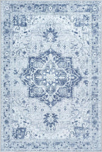 Bloom Rugs Washable Non-Slip 3' x 5' Rug - Gray/Blue Traditional Medallion Area Rug for Living Room, Bedroom, Dining Room, and Kitchen - Exact Size: 3' x 5'