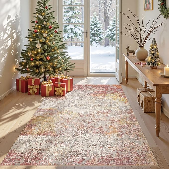 Area Rug Living Room Rugs - 5x7 Washable Large Soft Indoor Neutral Modern Abstract Low Pile Rug Carpet for Bedroom Dining Room Farmhouse Home Office - Colorful