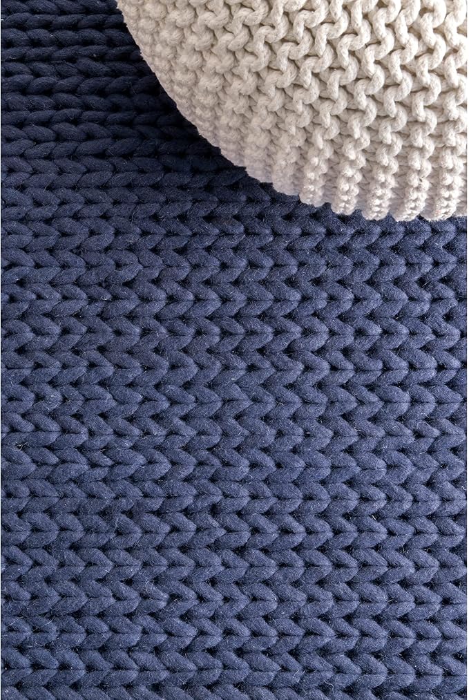 nuLOOM 3x5 Penelope Wool Braided Handmade Area Rug, Navy, Solid Rustic Farmhouse Style, For Bedroom, Living Room, Hallway, Entryway